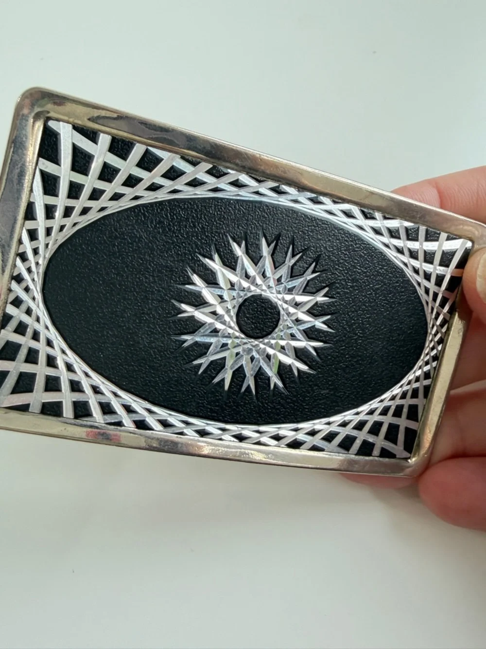 Vintage Tandy KALEIDOSCOPE Western Cowboy Belt Buckle Silver and Black